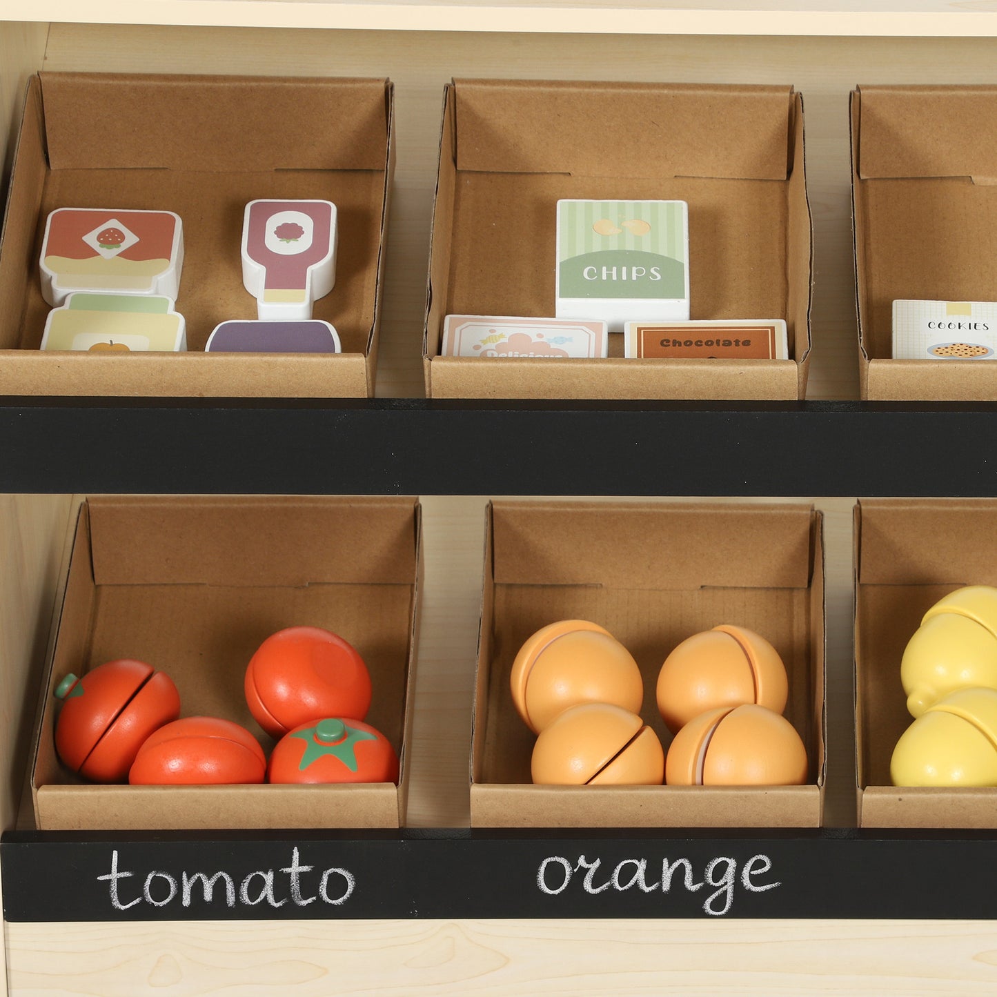 AIYAPLAY Pretend Play Shop, Wooden Kids Grocery Store Playset with Play Food, Cash Register, Chalkboard, 61 Accessories for 3-8