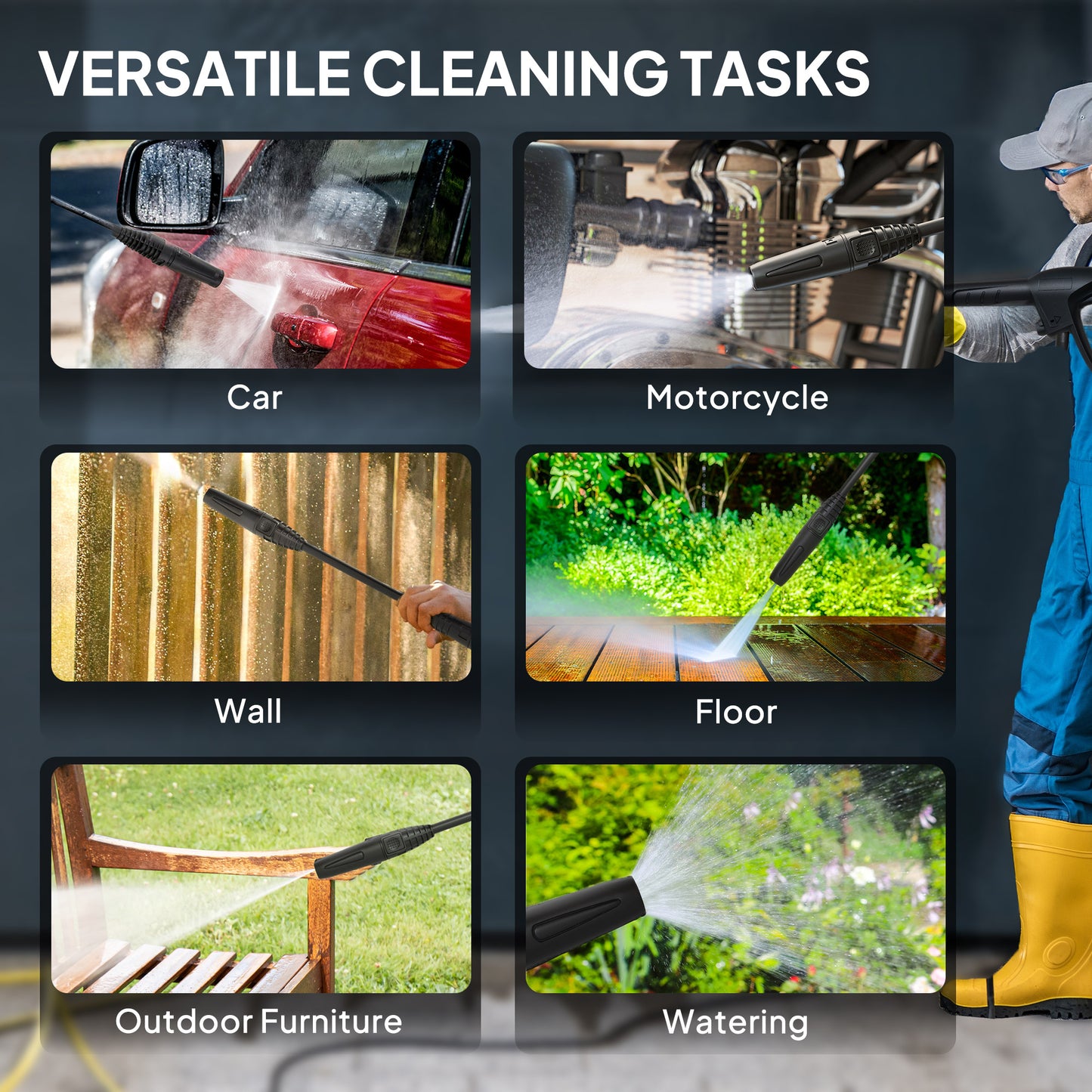 Outsunny High Pressure Washer, 1600W, 130 Bar, 390 L/h, Portable Jet Wash with Adjustable Nozzle, 6M Hose, Handle for Patio Car Driveway, Green