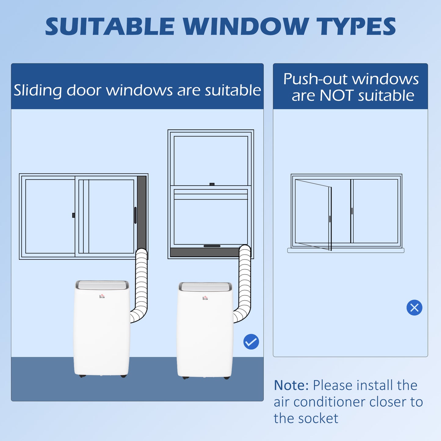HOMCOM 12,000 BTU Mobile Air Conditioner for Room up to 28m with Dehumidifier Sleep Mode 24H Timer On/off Wheels