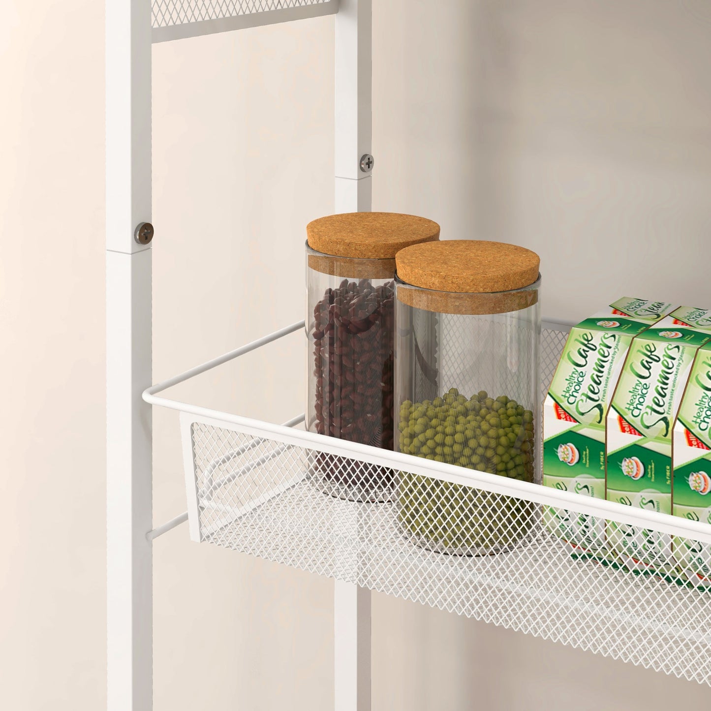 HOMCOM 3-Tier Kitchen Cart with 3 Steel Wire Baskets - White