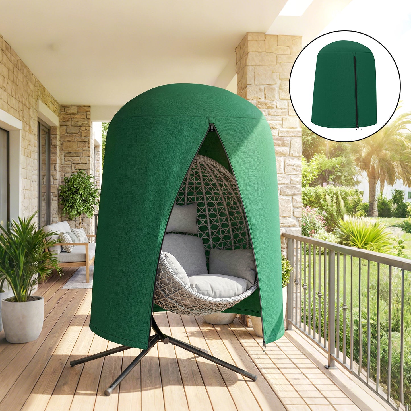 Outsunny 190 x Ø128cm Hanging Egg Chair Furniture Cover - Green