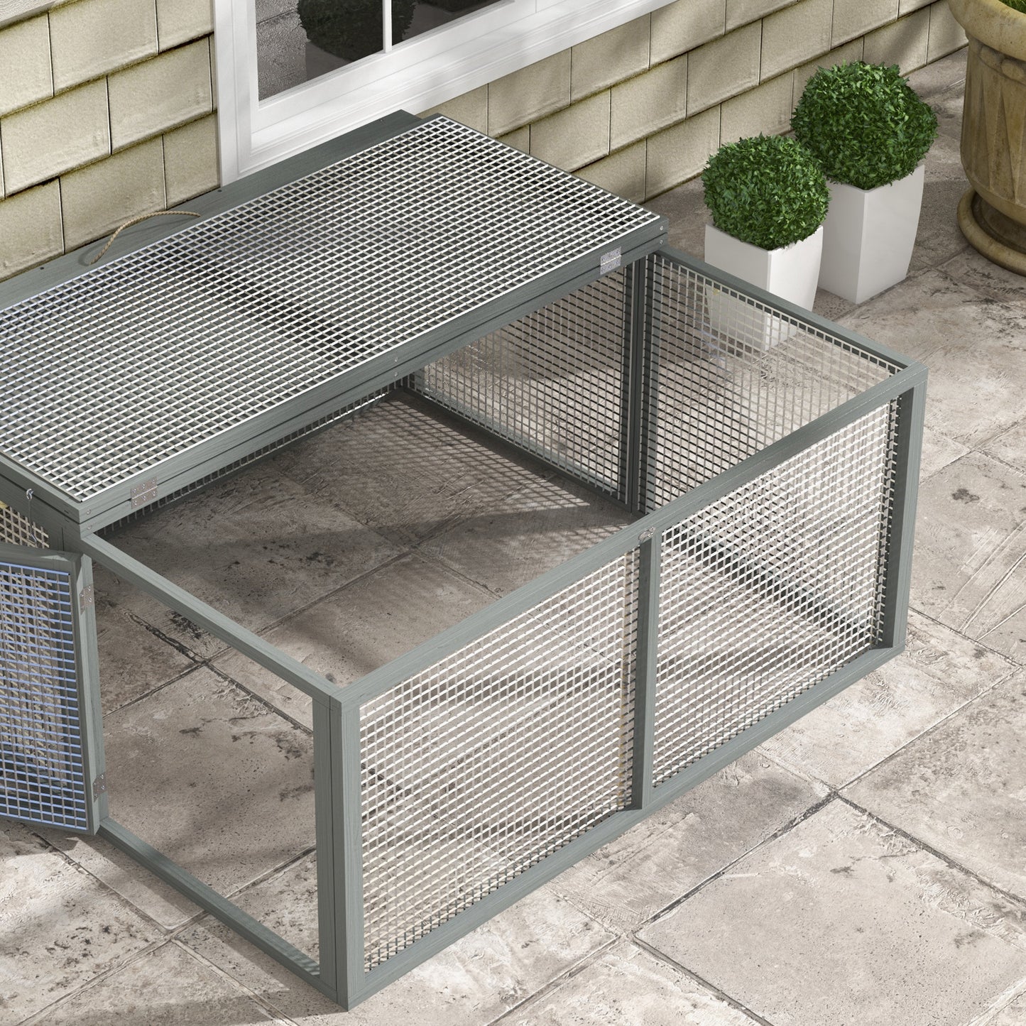PawHut Wooden Folding Rabbit Hutch, Grey