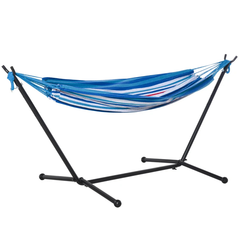 Outsunny 277 x 121cm Hammock with Metal Stand Portable Carrying Bag 120kg White Stripe