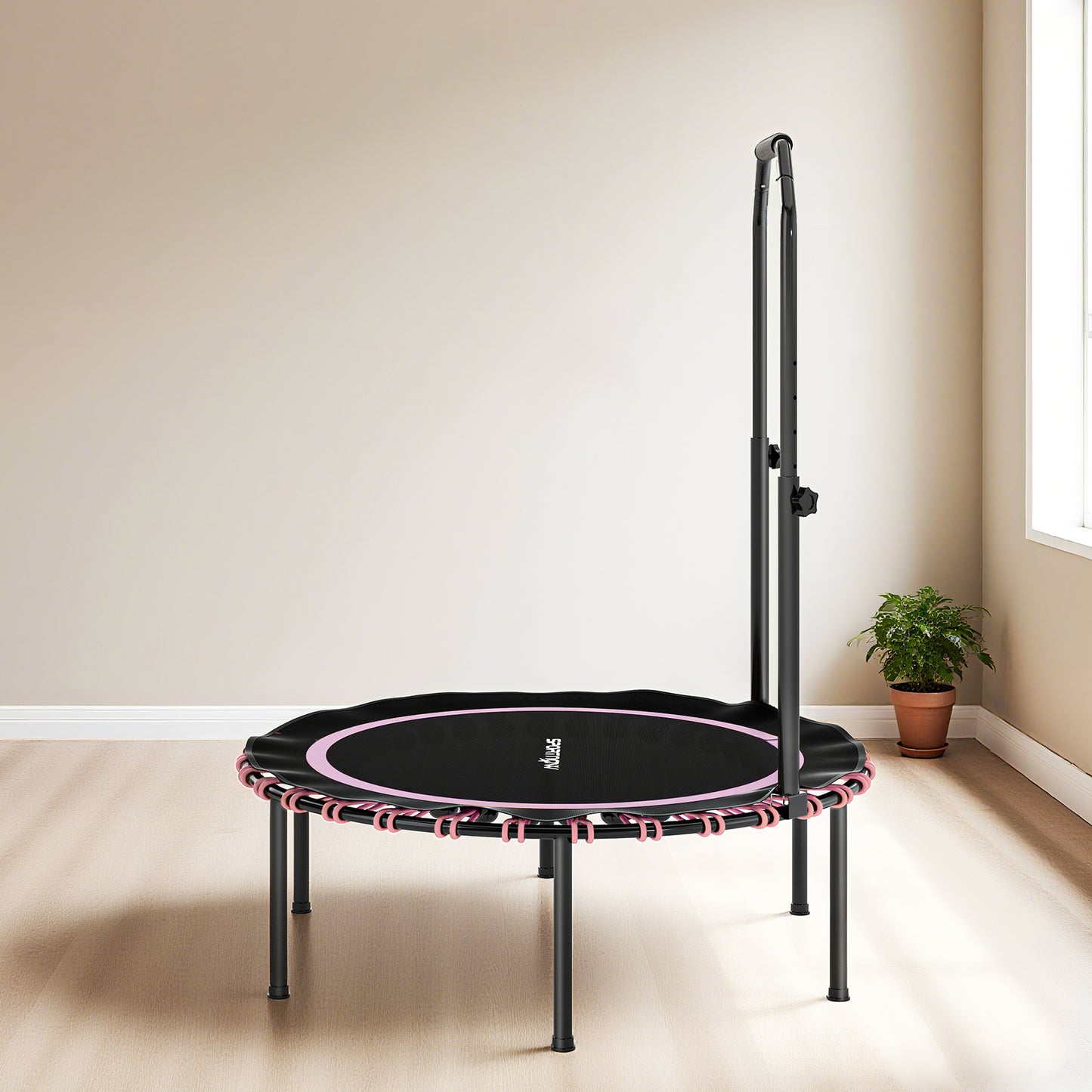 SPORTNOW 40'' Foldable Fitness Trampoline, Mini Bungee Rebounder with 5-Level Adjustable Handle for Adults, Indoor/Outdoor Exercise, Pink