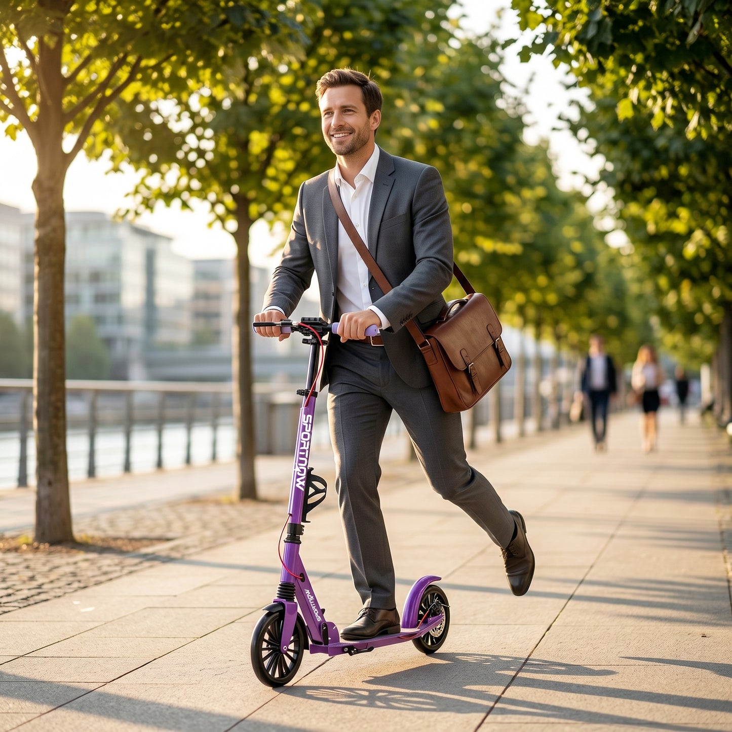 SPORTNOW Foldable Kick Scooter with Height Adjustable Handlebar, One-click Folding Adult Scooters with 200 mm Big Wheels, Purple