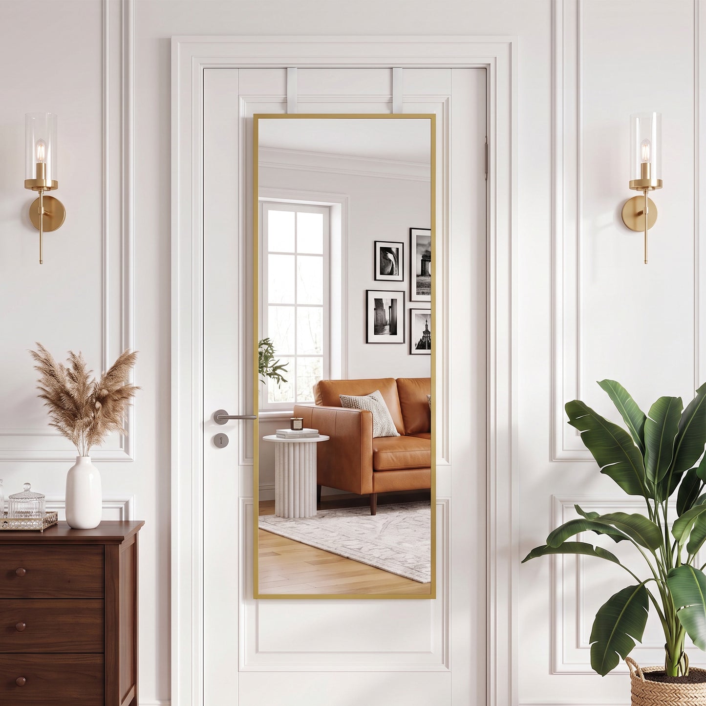 HOMCOM 40 x 110 cm Full Length Wall Mirror, Rectangular Mirror with Adjustable Hooks, Over the Door or Wall Mounted, Gold Tone