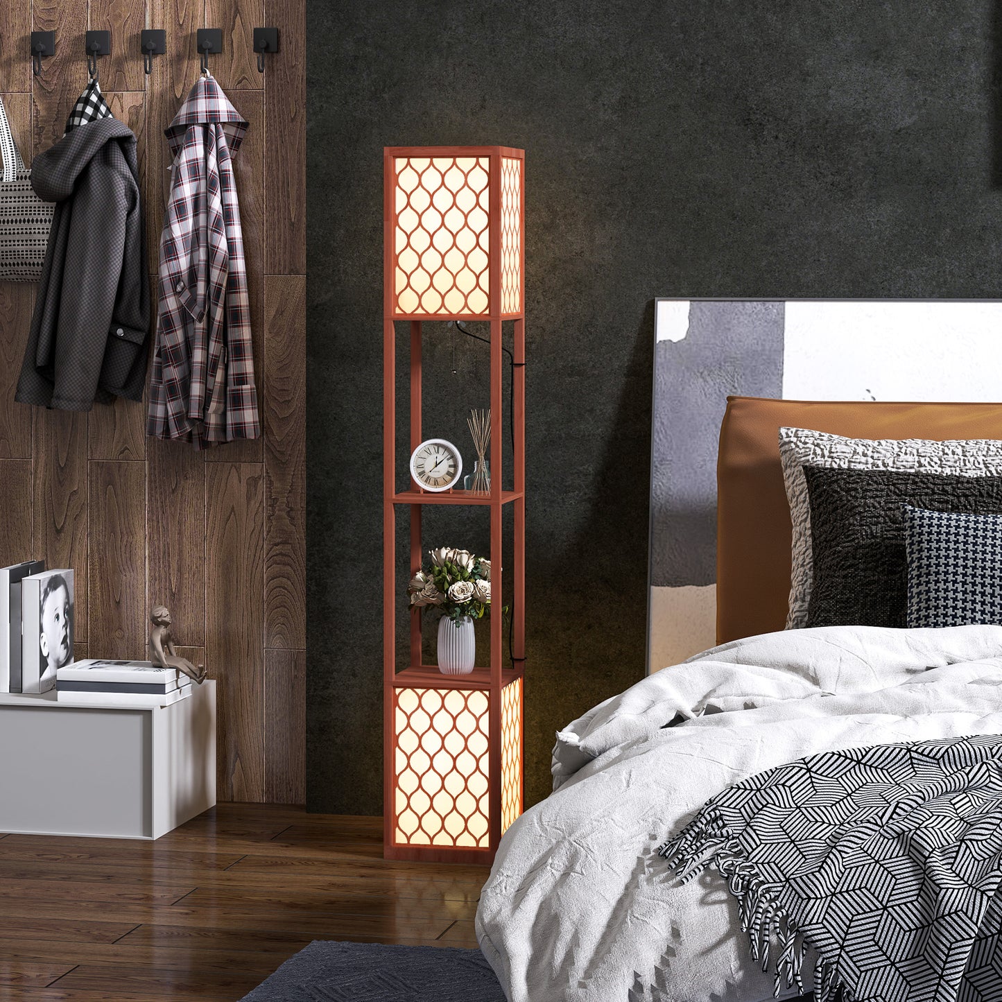 HOMCOM Duo Light Floor Shelves - Brown