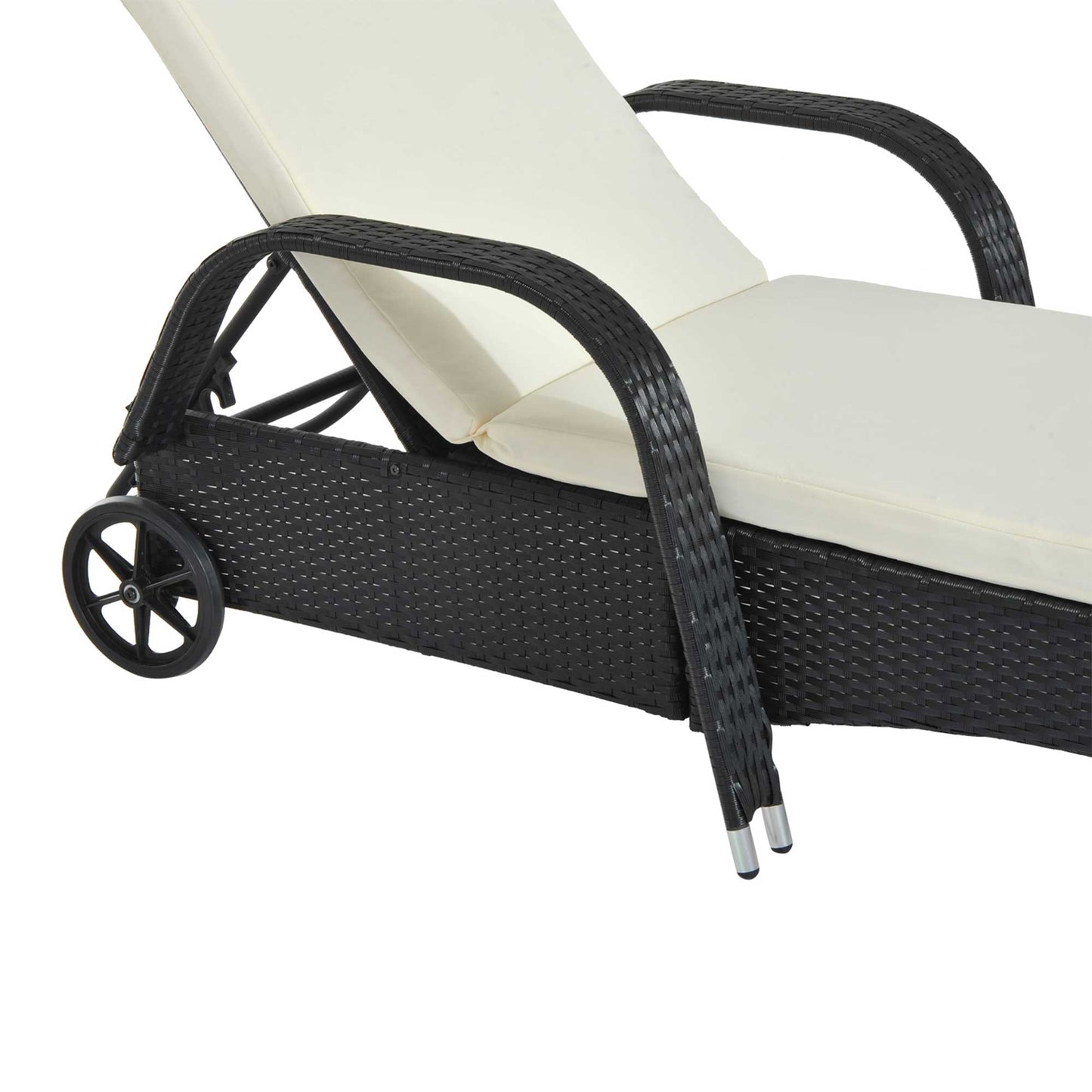 Outsunny Rattan Sun Lounger Set, Adjustable Recliner with Fire Retardant Cushion for Patio/Garden – Black