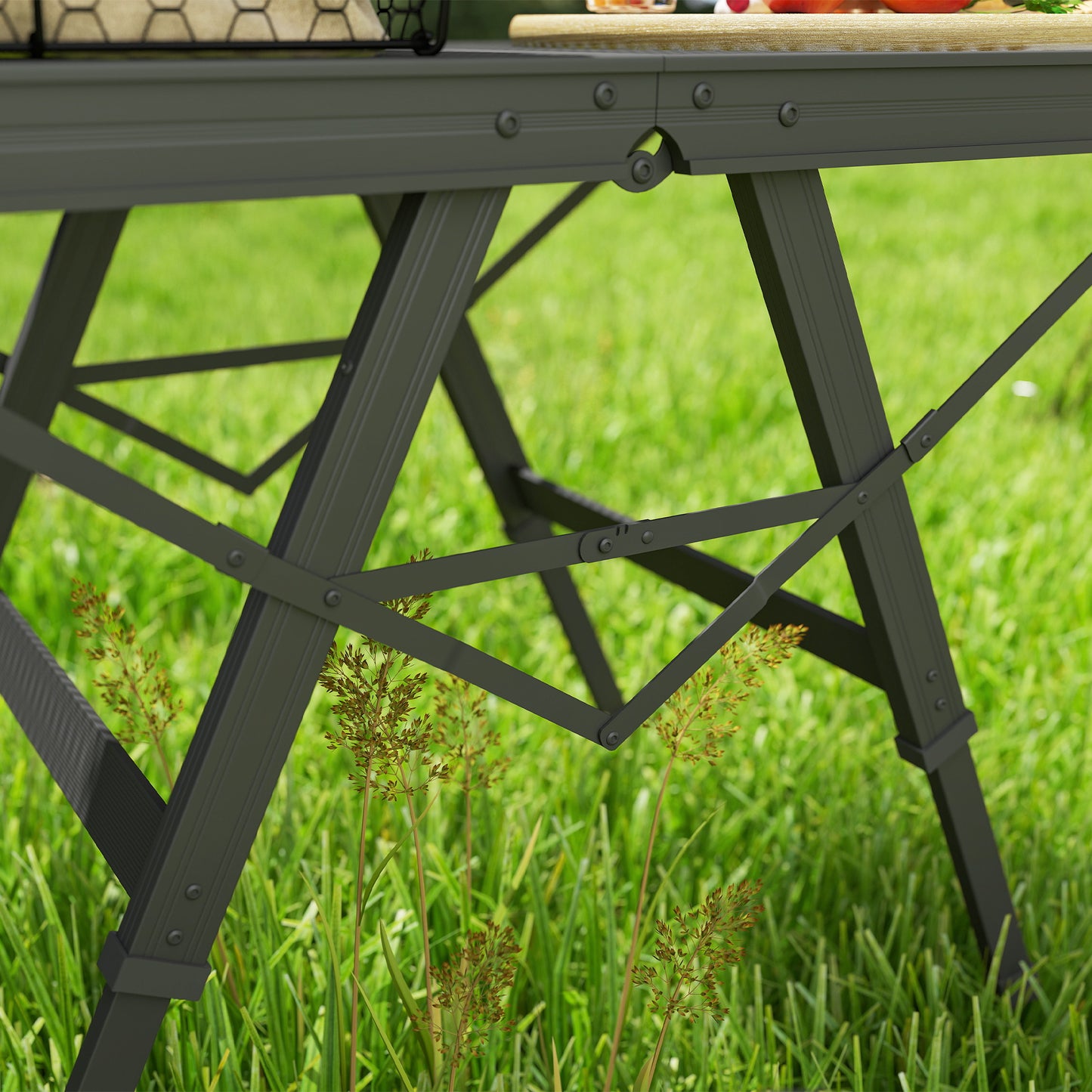 Outsunny Folding Camping Table, 3ft, Adjustable Heights, Metal Mesh Desktop, Aluminum Legs, Portable BBQ Picnic Table, Black