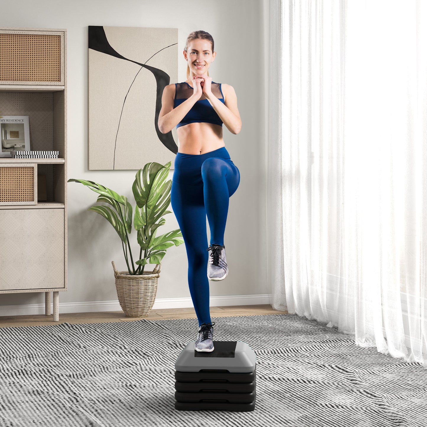 SPORTNOW Fitness Stepper for Exercise Workout, 10/15/20/25/30 cm 5-Level Height Adjustable Aerobic Stepper, Non-Slip Step, Grey