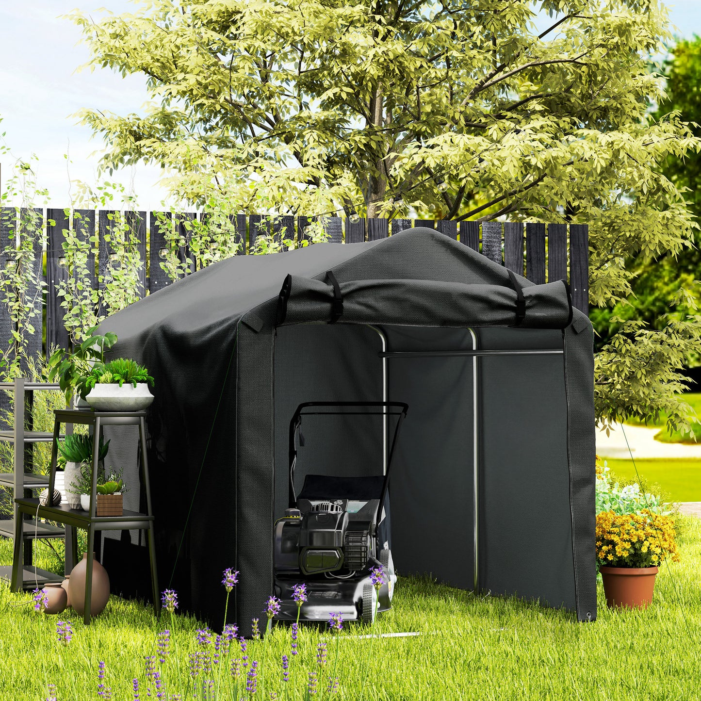 Outsunny Garden Storage Tent, Waterproof Anti-UV Bike Tent with Zipper Door, Outdoor Storage Shelter for Bikes & Tools, 2.2 x 1.6 m, Black