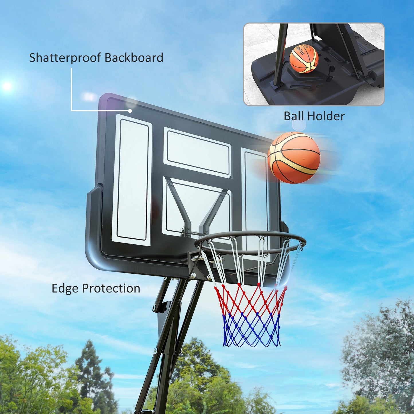 SPORTNOW Basketball Hoop Outdoor, Height Adjustable Basketball Hoop and Stand with Rebound System - Black