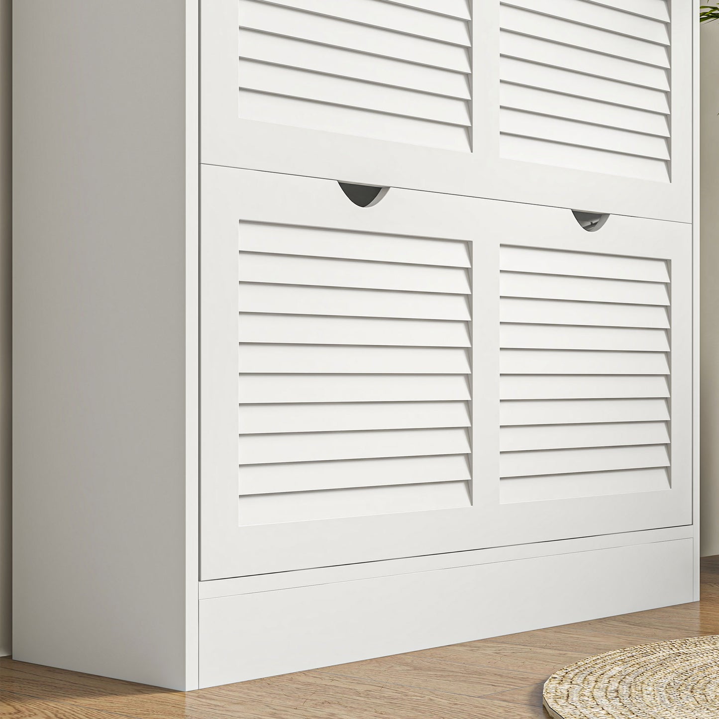 HOMCOM Entryway Shoe Cabinet, 2 Flip Drawers, Louvred Door, Adjustable Shelves for 16 Pairs, 2 Drawers, White