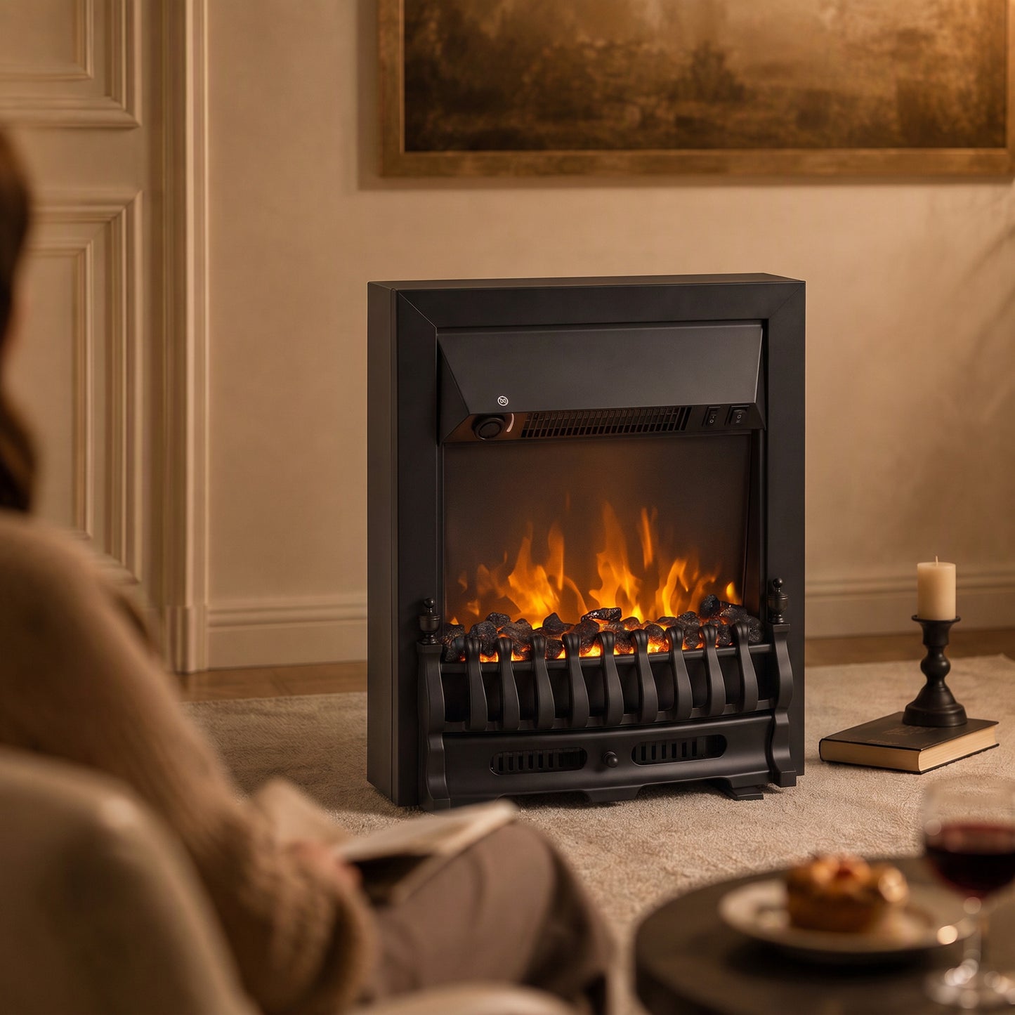 HOMCOM Electric Fireplace Stove Freestanding/ Inset, 1000W/2000W, Electric Fire Heater with LED Flame Effect, Coal Logs, Black