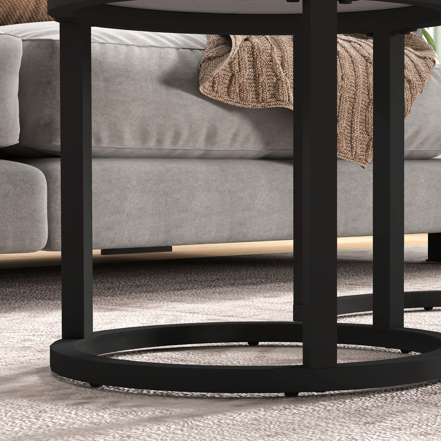 HOMCOM Glass Coffee Table Set, Round Marble-Effect Tempered Glass Top & Steel Frame, White