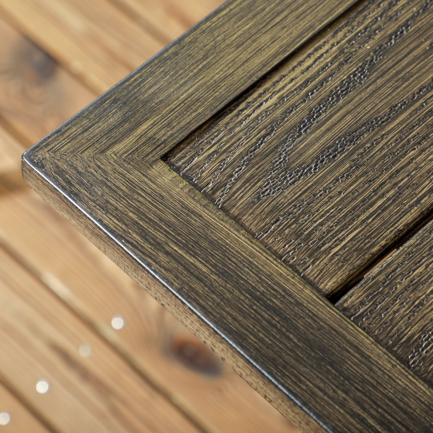 Outsunny Six-Seater Steel Garden Table with ⌀41mm Parasol Hole - Wood-Effect