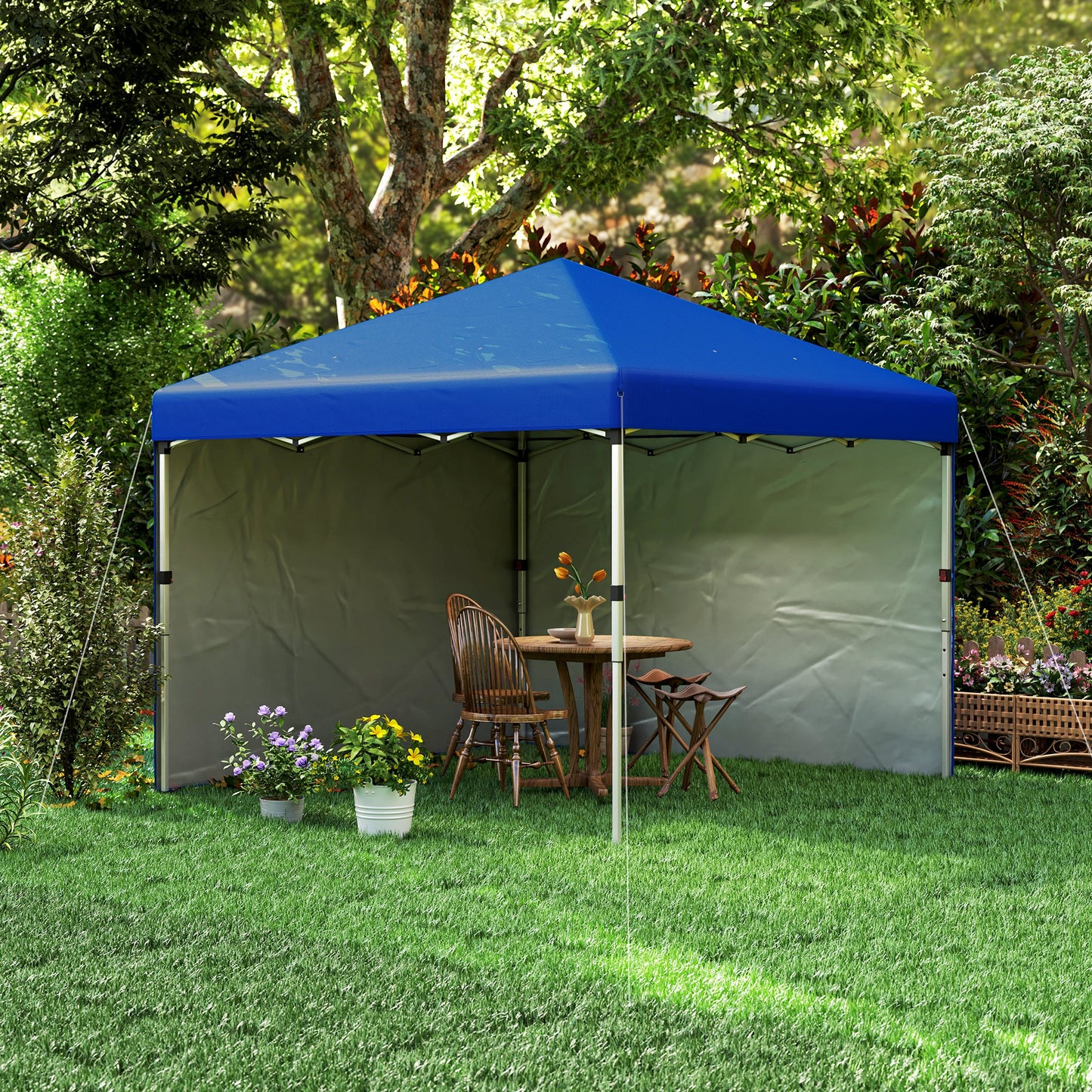 Outsunny Pop Up Gazebo 3x3m, UPF 30+, 2 Sidewalls, Leg Bags & Wheeled Bag, Height Adjustable Party Tent for Garden/Patio, Blue