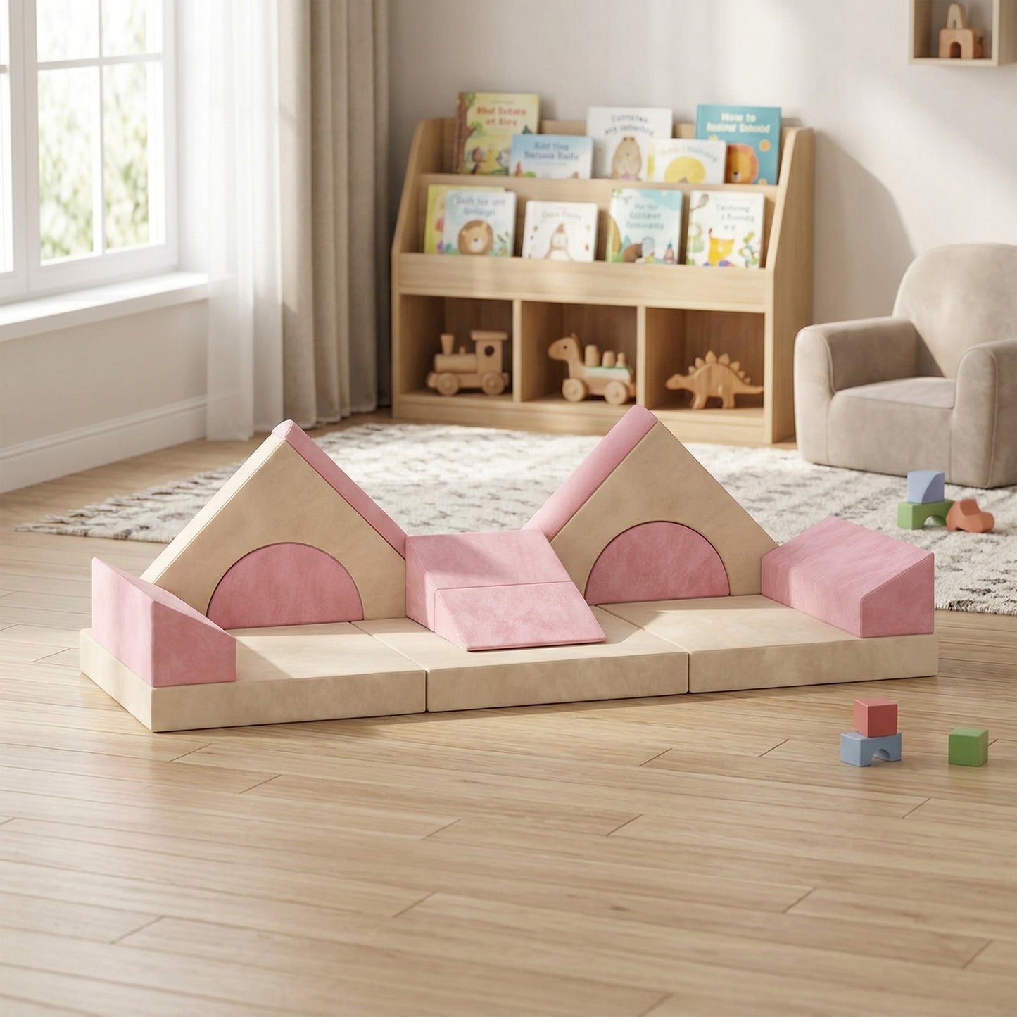 AIYAPLAY Kids Play Sofa, 12 Pieces Foam Modular Soft Play Set for Playroom, Children Convertible Sofa for Boys and Girls, Pink
