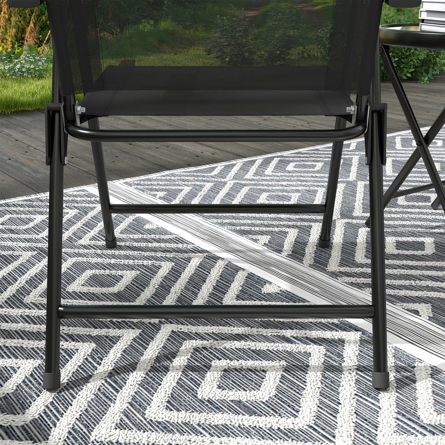 Outsunny Three-Piece Garden Seat Set, with Glass-Top Table - Black