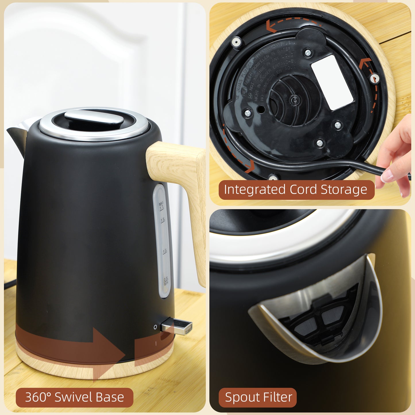 HOMCOM Kettle & Toaster Set, 1.7L 3000W Fast Boil & 2 Slice, 7 Browning Levels, Defrost, Black