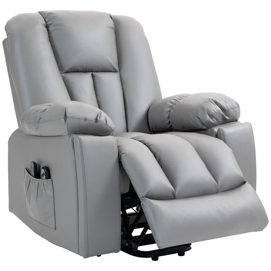 HOMCOM Lift Chair Quick Assembly Riser and Recliner Chair with Vibration Massage Heat Charcoal Grey