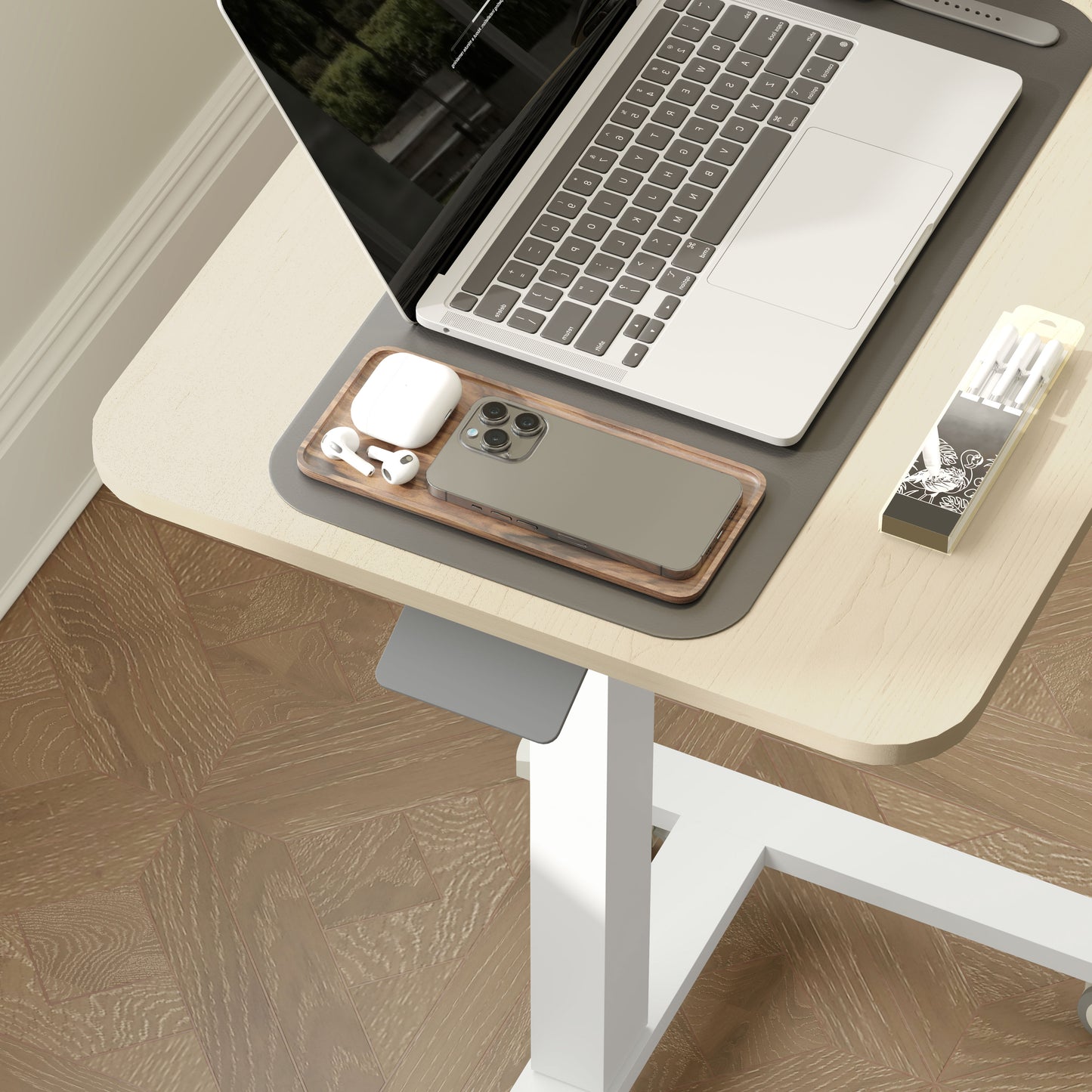 Vinsetto Movable Standing Desk, Adjustable Sit-Stand Design with Crank, Natural Wood