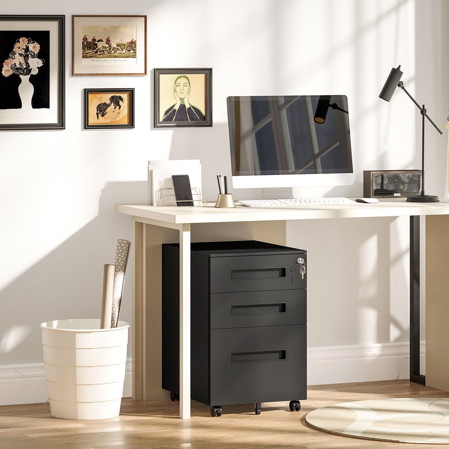 Vinsetto Metal Mobile File Cabinet, Lockable 3 Drawer for A4/Legal/Letter, Pre-Assembled Under Desk Storage, 39x48x60cm, Black