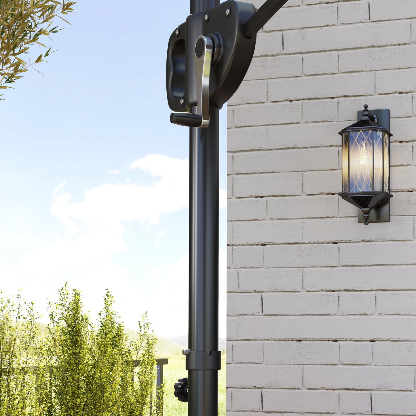 Outsunny Cantilever Parasol with Weighted Base Double Top Garden Parasol Square Hanging Patio Umbrella with Crank Tilt Dark Grey