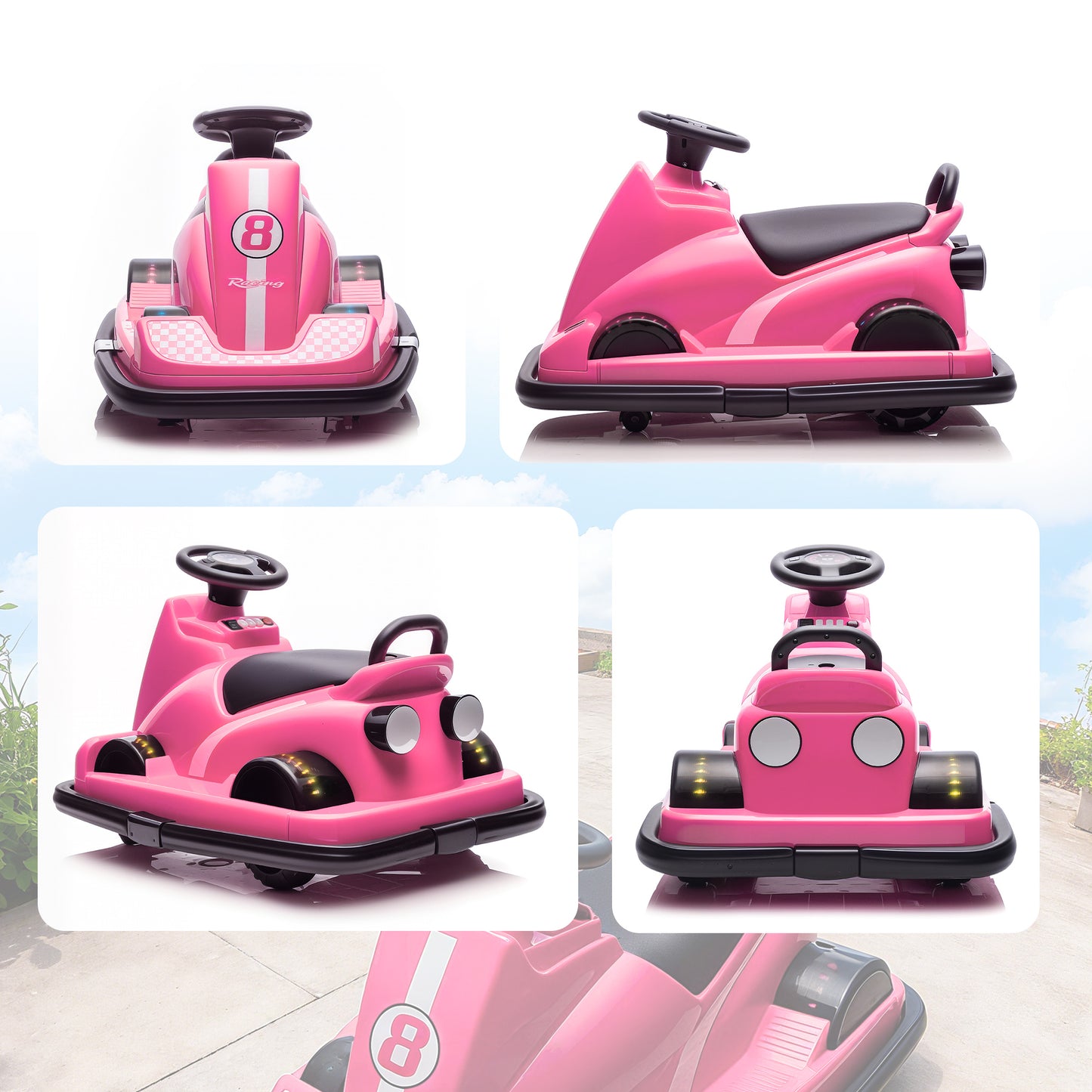 AIYAPLAY Kids Bumper Car, 360° Rotation Spin Electric Waltzer Car with LED Lights, Music for Ages 3-8 Years Old, Pink