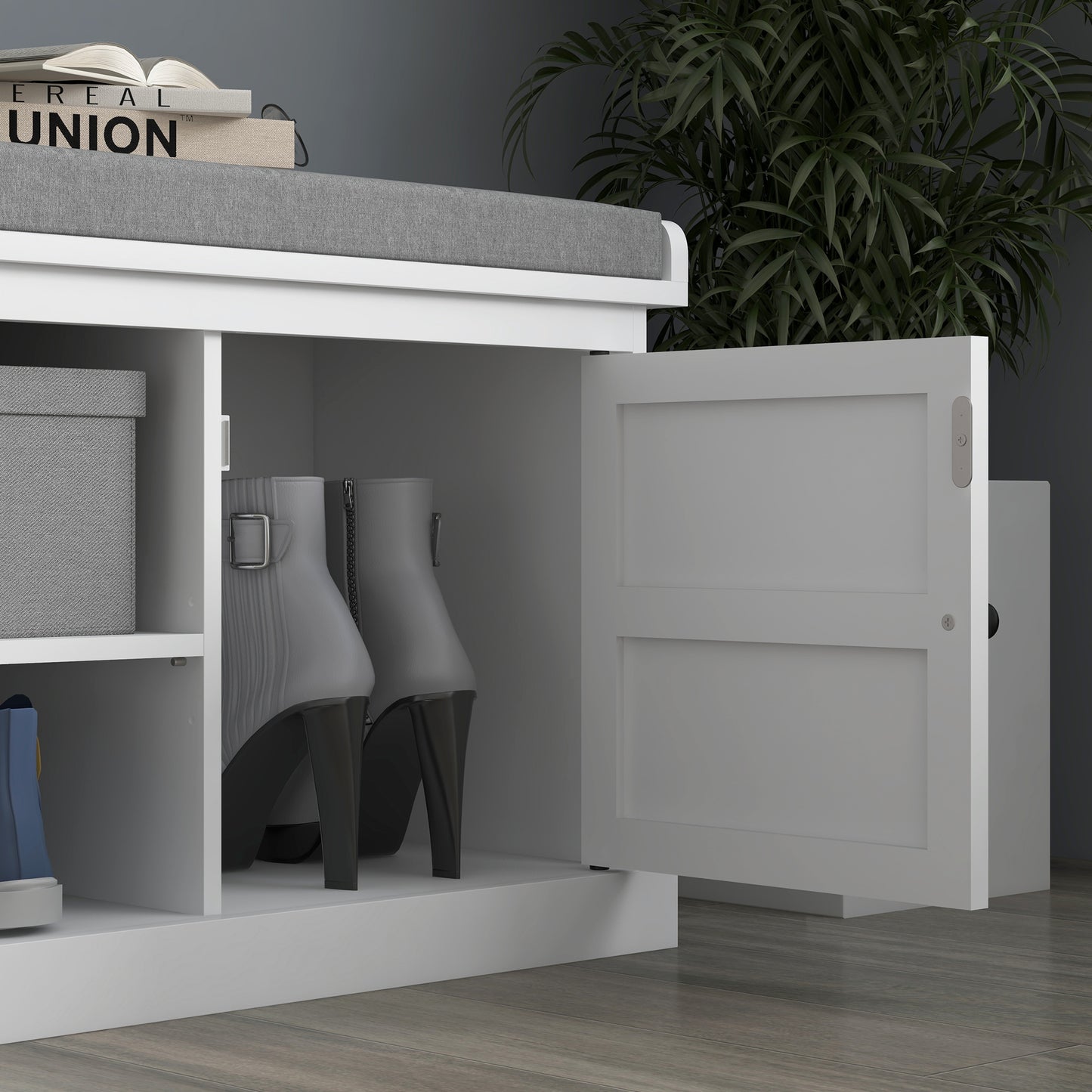 HOMCOM Shoe Storage Bench with Cushioned Seat - White