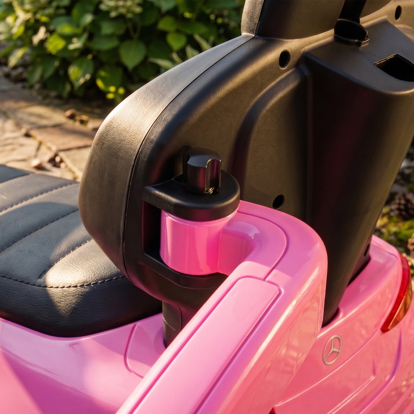 AIYAPLAY 4 in 1 Licensed Benz Ride on Push Car with Handle, Canopy, Guardrails, Horn, Music, Storage for 12-36 Months, Pink