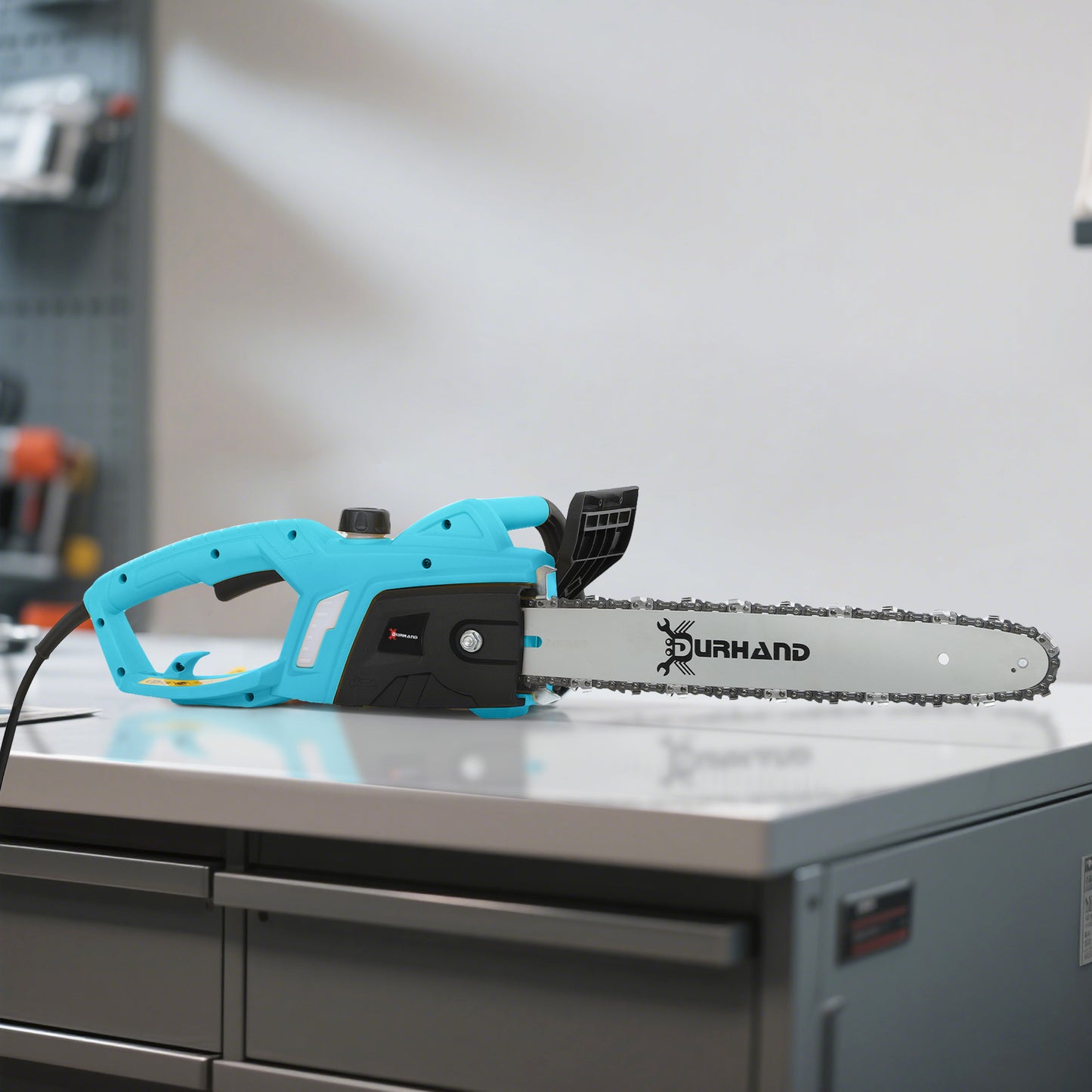 DURHAND Aluminium Electric Chainsaw with Double Brake Protection and Blade Cover, 2000 W, 40 cm, for Wood, Trees and Branches, Blue