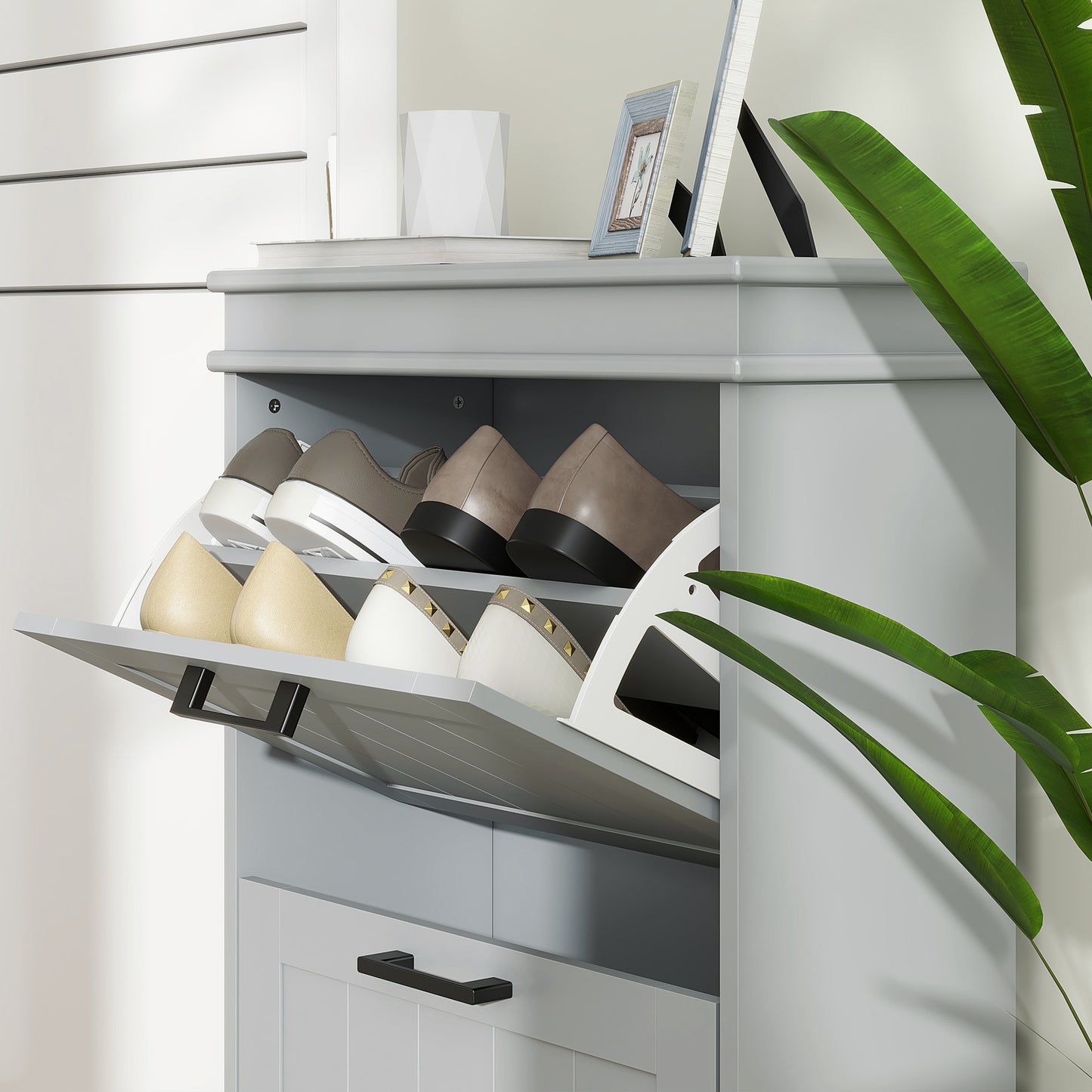 HOMCOM Two-Drawer Minimalistic Shoe Storage Cabinet, for 10 Shoes, Grey
