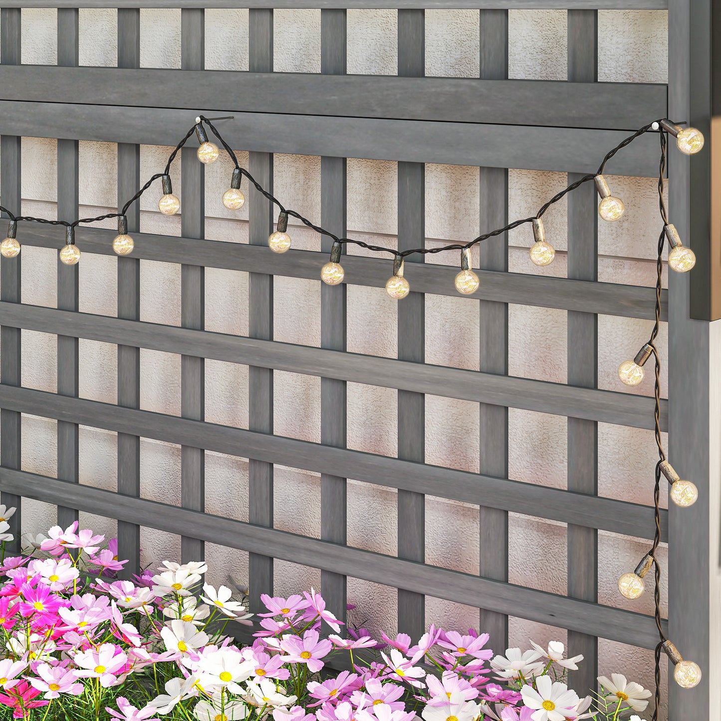 Outsunny Raised Bed with Drainage Holes, Wood Planter with Trellis for Climbing Plants to Grow Vegetables, Flowers, Dark Grey