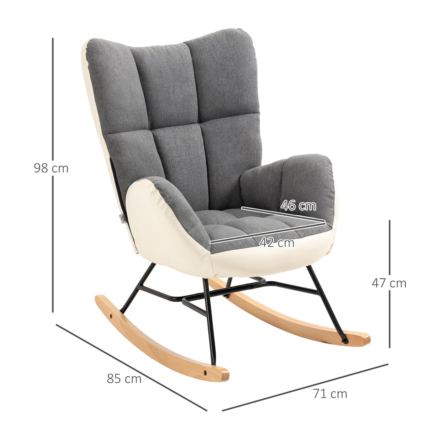 HOMCOM Upholstered Rocking Wingback Armchair - Grey/Cream