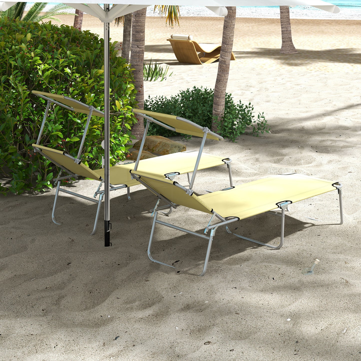 Outsunny 2-Piece Foldable Sun Lounger Set with Shade - Beige