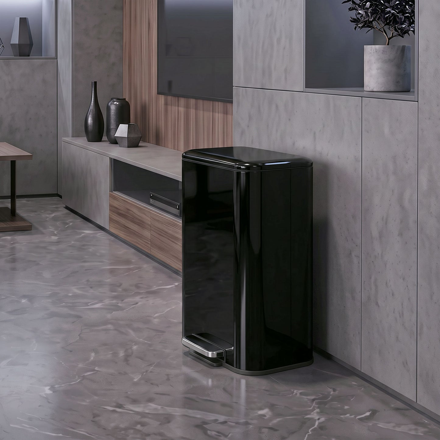 HOMCOM 50 L Kitchen Pedal Bin, Metal Rubbish Bin with Removable Inner Bucket, Soft-Close & Stay-Open Lid, High Gloss Black