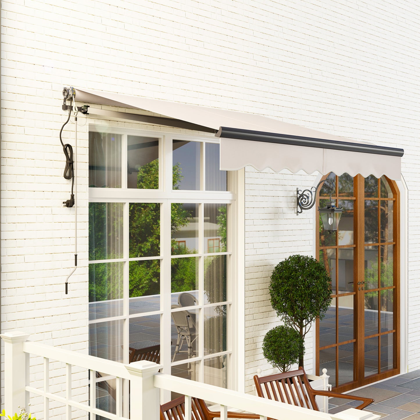 Outsunny Electric Awning, 2.5x2m Retractable Canopy with Remote, Aluminum Frame, UV30+ for Garden/Patio/Window, Beige