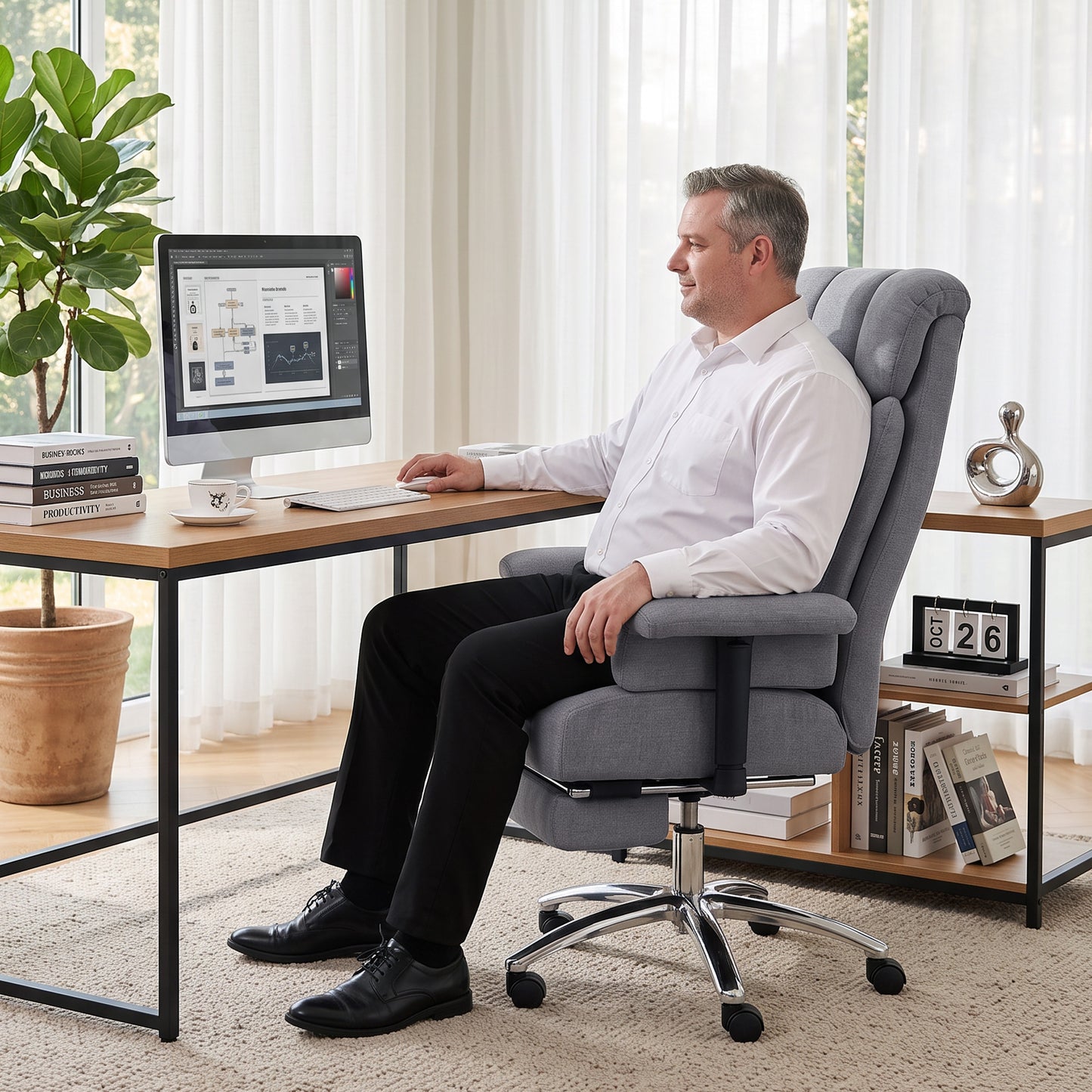 HOMCOM Big and Tall Office Chair, 250 kg Heavy Duty Executive Desk Chair with Adjustable Armrests and High Back, Dark Grey