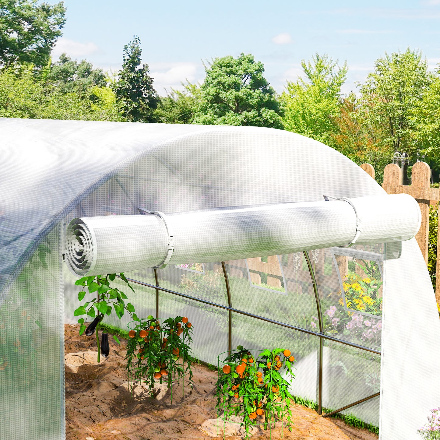 Outsunny Greenhouse Replacement Cover, 4x3x2m, for Tunnel Walk-in Greenhouse, Roll-up Windows/Door, Outdoor, PE Cover Only, White