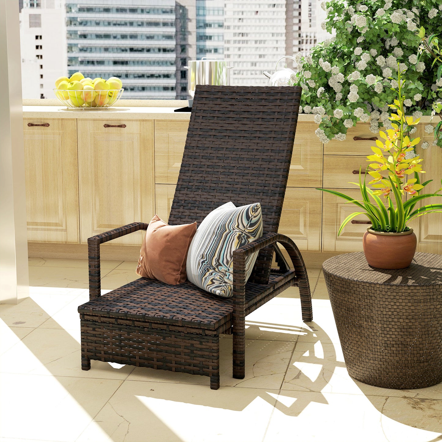 Outsunny PE Rattan Sun Lounger with Adjustable Backrest - Mixed-brown