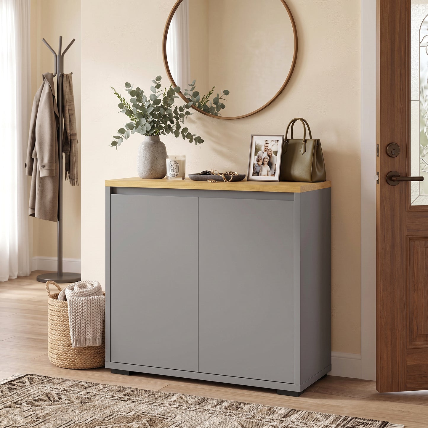 HOMCOM Kitchen Sideboard, Storage Cabinet with Double Doors and Adjustable Shelf for Living Room, Entryway, Grey