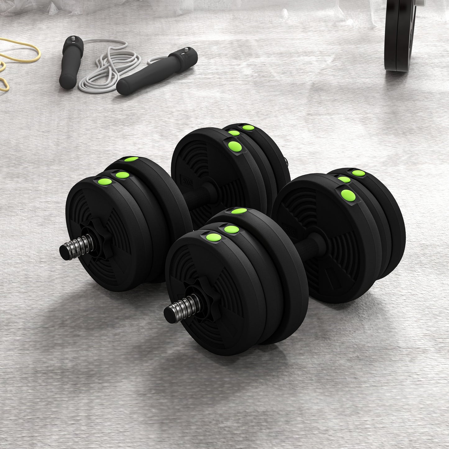 SPORTNOW Adjustable Weight Barbell & Dumbbells Set Free Weights Strength Muscle Exercise Home Gym Training, Black and Green