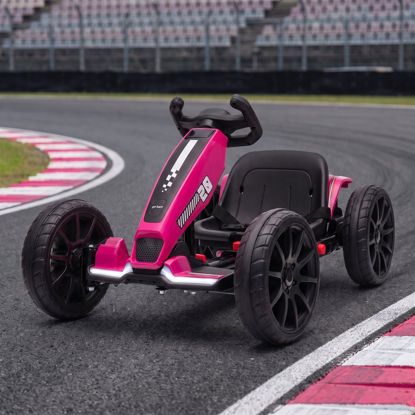 AIYAPLAY 12V Electric Go Kart for Kids with Dual Motors, Adjustable Seat, Soft Start, LED Lights, EVA Wheels, for Age 3-6, Pink