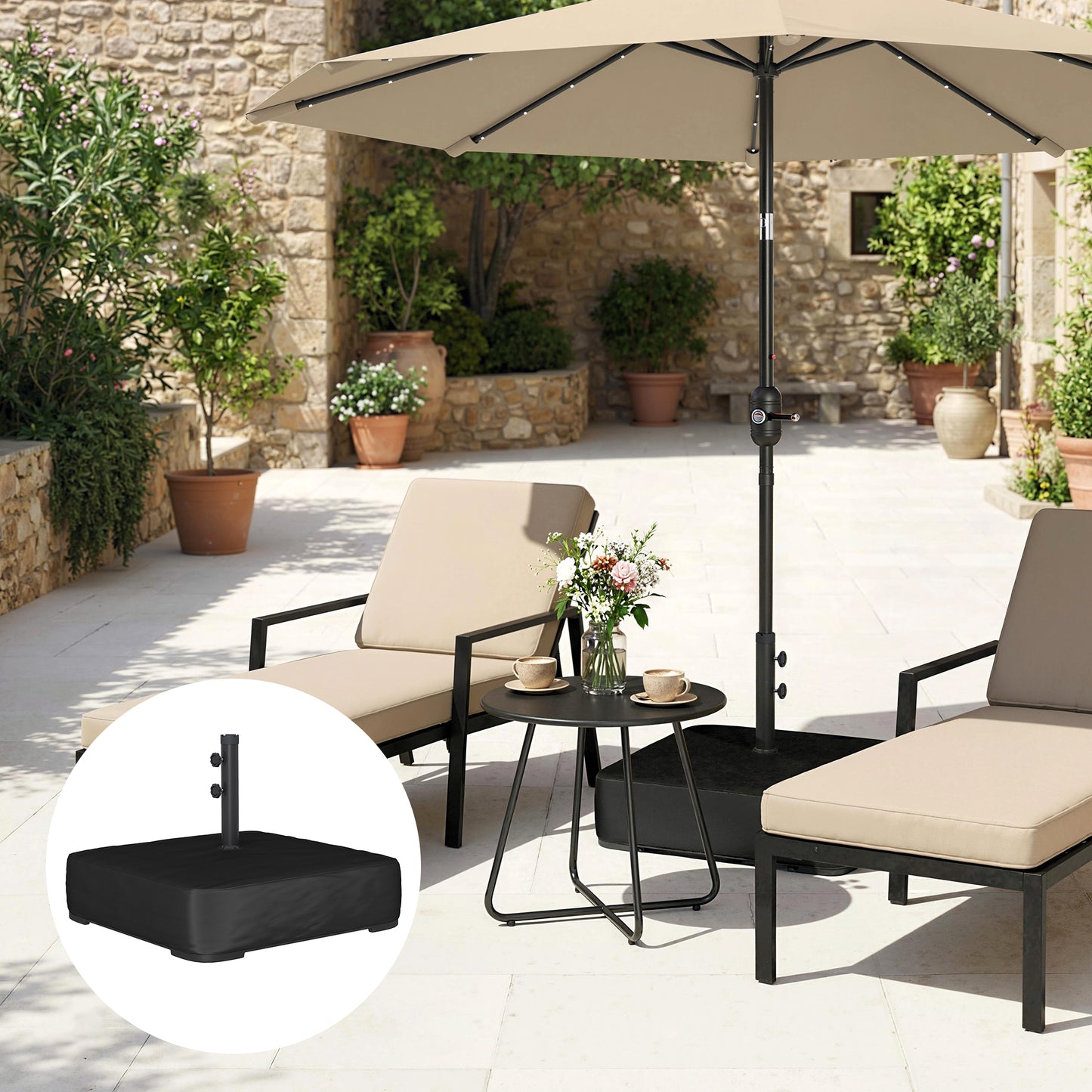 Outsunny Garden Parasol Base 80 kg Sand Filled Heavy Duty Stand for Cantilever Umbrellas and 48 mm Poles Black