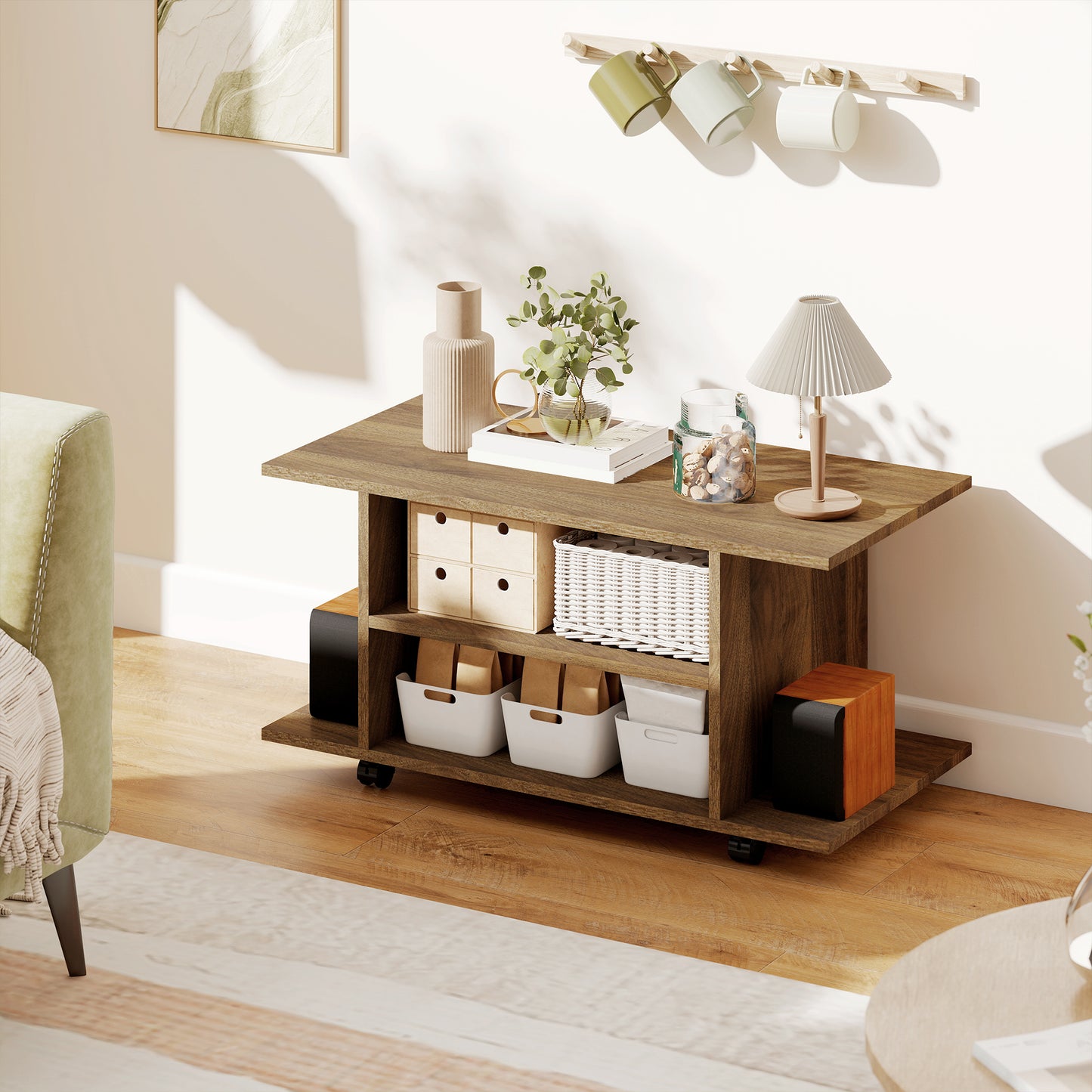 HOMCOM Modern TV Cabinet Stand Storage Shelves Table Mobile Bedroom Furniture Bookshelf Bookcase Walnut