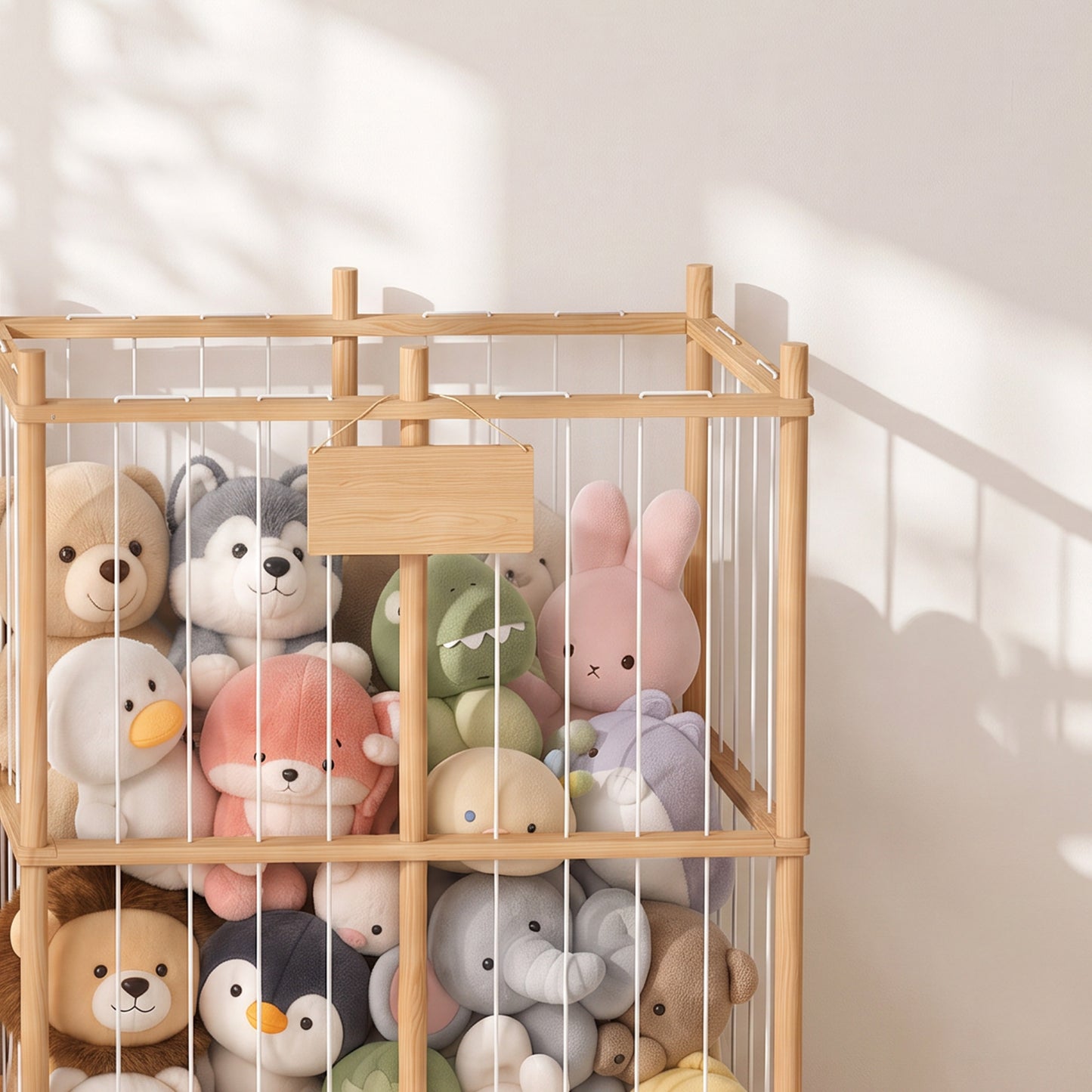 AIYAPLAY Stuffed Animal Storage Organiser, Wooden Storage Zoo with Rounded Corners for Nursery, Kids Room, Playroom, Natural