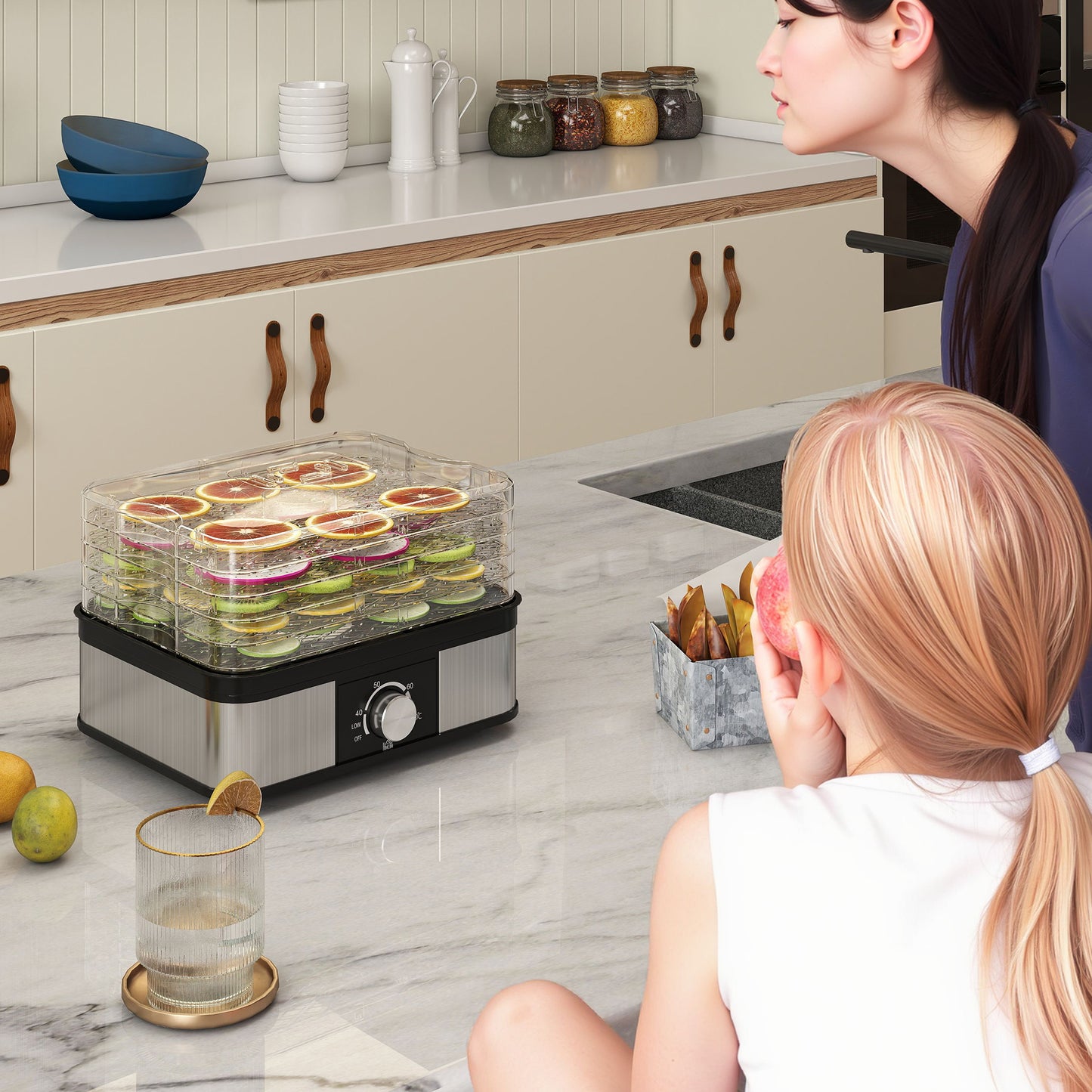 HOMCOM 5 Tier Food Dehydrator, 245W Stainless Steel Dryer with Adjustable Temperature for Fruit, Meat, Vegetables, Jerky & Pet Treats, Black