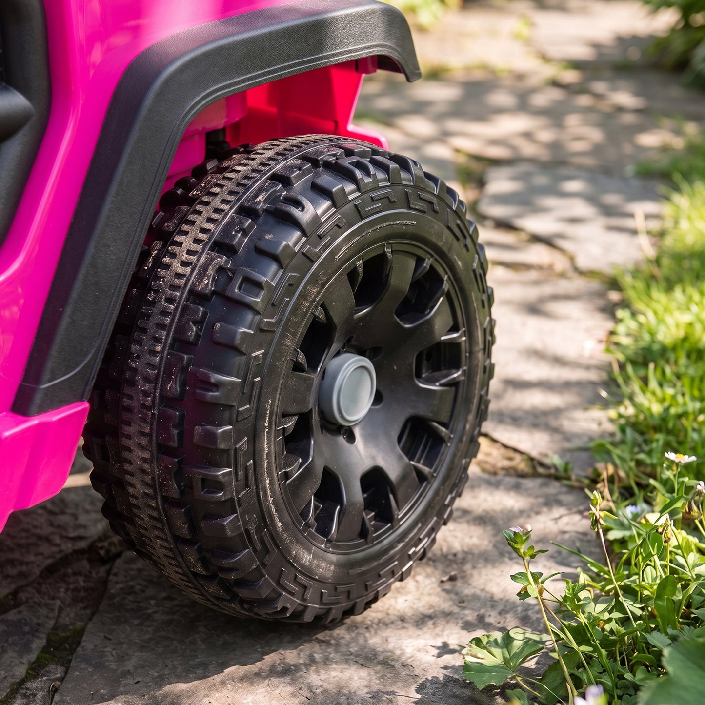 AIYAPLAY 12V Electric Car for Kids with Remote, Dual Motors, Rear Suspension, Soft Start, Music, Lights for 3-8 Years, Pink