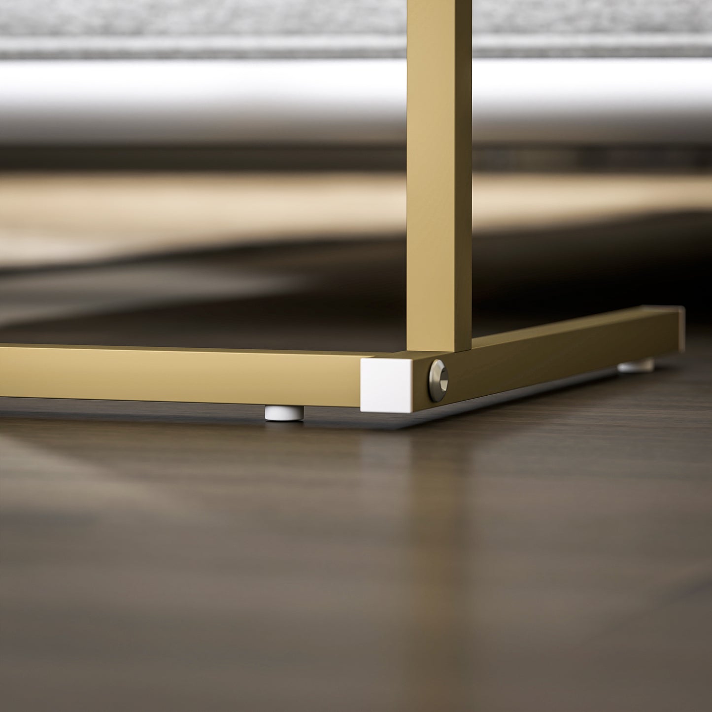 HOMCOM C-Shaped Bedside Table with Charging Station, Marble Grain, Power Outlets & USB Ports, Storage Bags, for Bedroom/Living Room, White